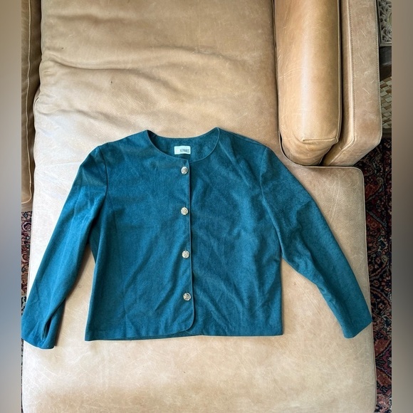 Inseperables Jackets & Blazers - 1980's Inseparables Womens Shirt Jacket Dark Teal Gold Rose Buttons Womens Sz 18